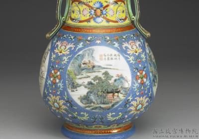 图片[3]-Revolving ts’un vessel in yang-ts’ai enamels on blue ground with incised pattern of flower brocade and landscape imperial poem décor 1743 (Ch’ien-lung reign)-China Archive